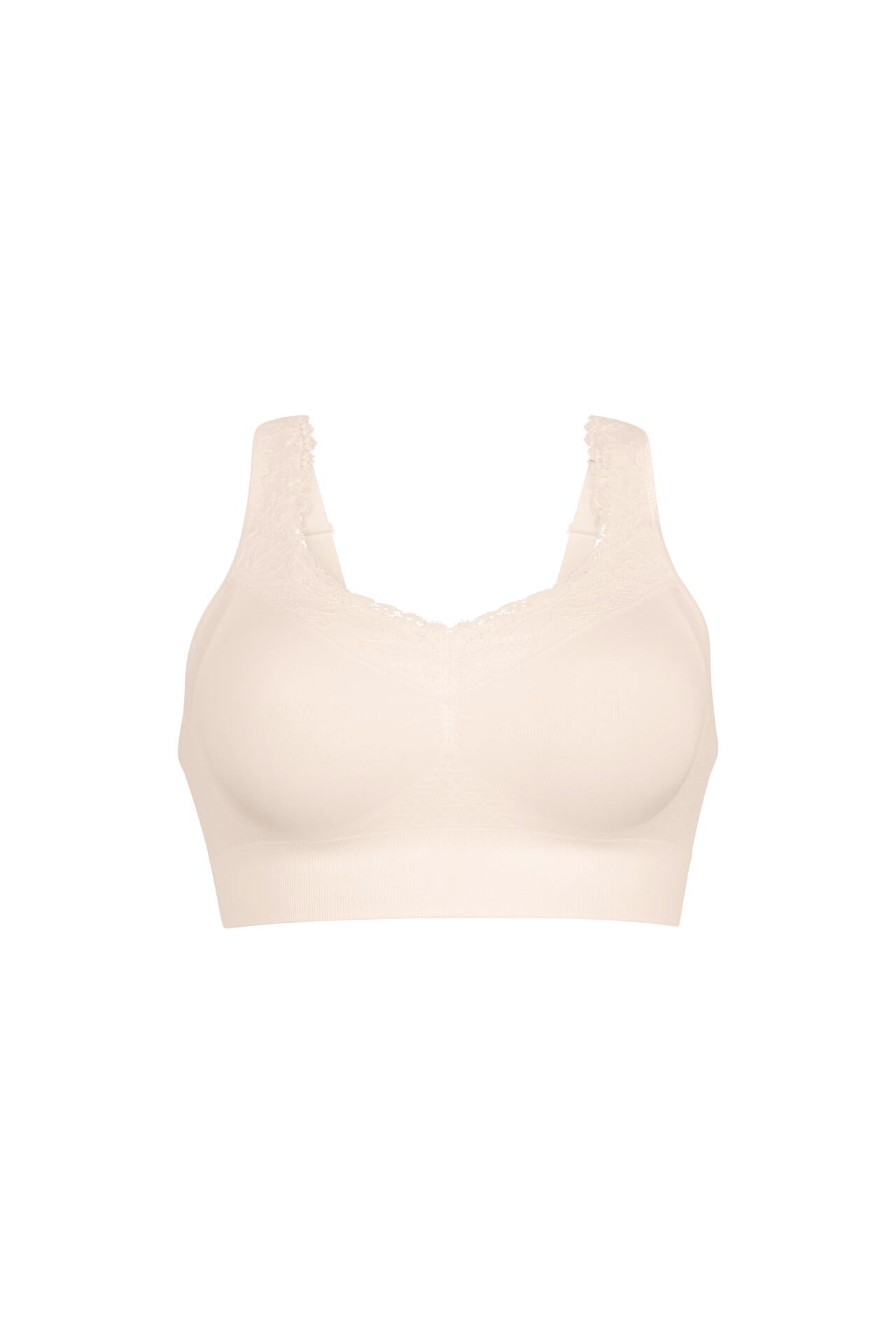 Beige bralette mastectomy bra on a white background